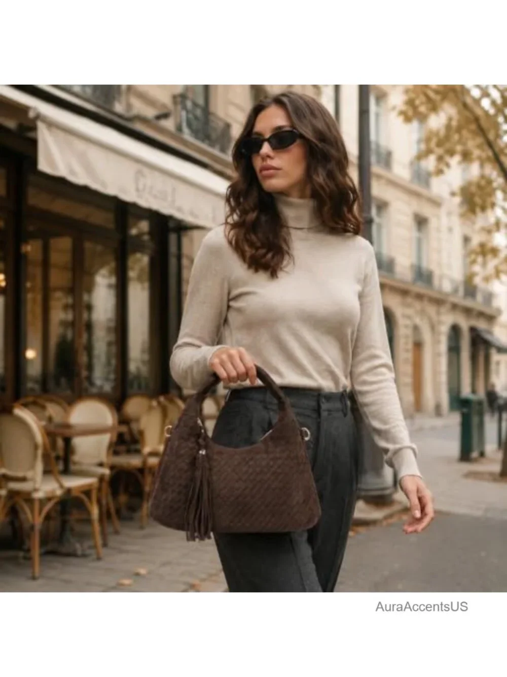 Woven Faux Suede Hobo Satchel Shoulder Bag with Tassel Detachable Crossbody